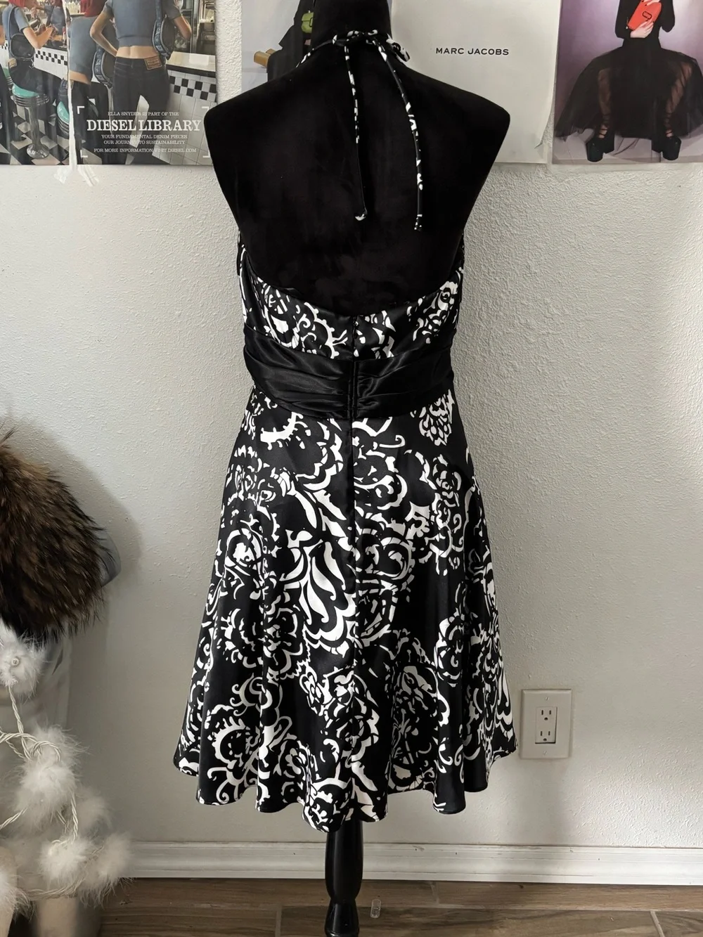 Y2K Betsy & Adam Black by Linda Bernell  Halter A-Line Dress